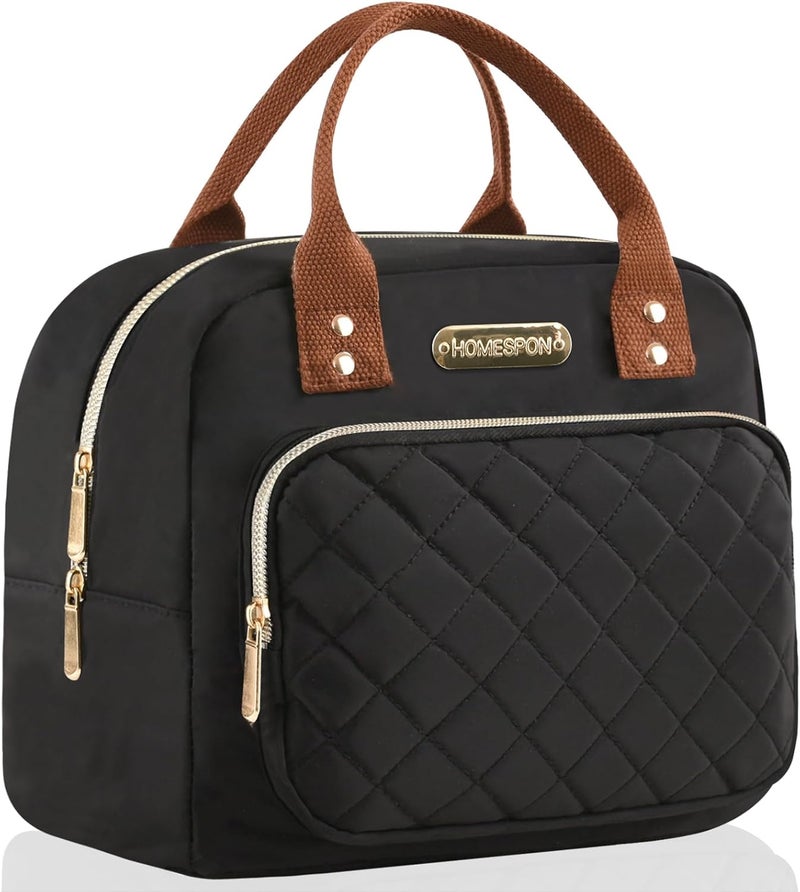 Buringer HOMESPON Lunch Bag for Woman Man Adults with Front Pocket Insulated Lunch Tote Lunch Box Container for Work Picnic or Travel（Golden Black） - Image 1